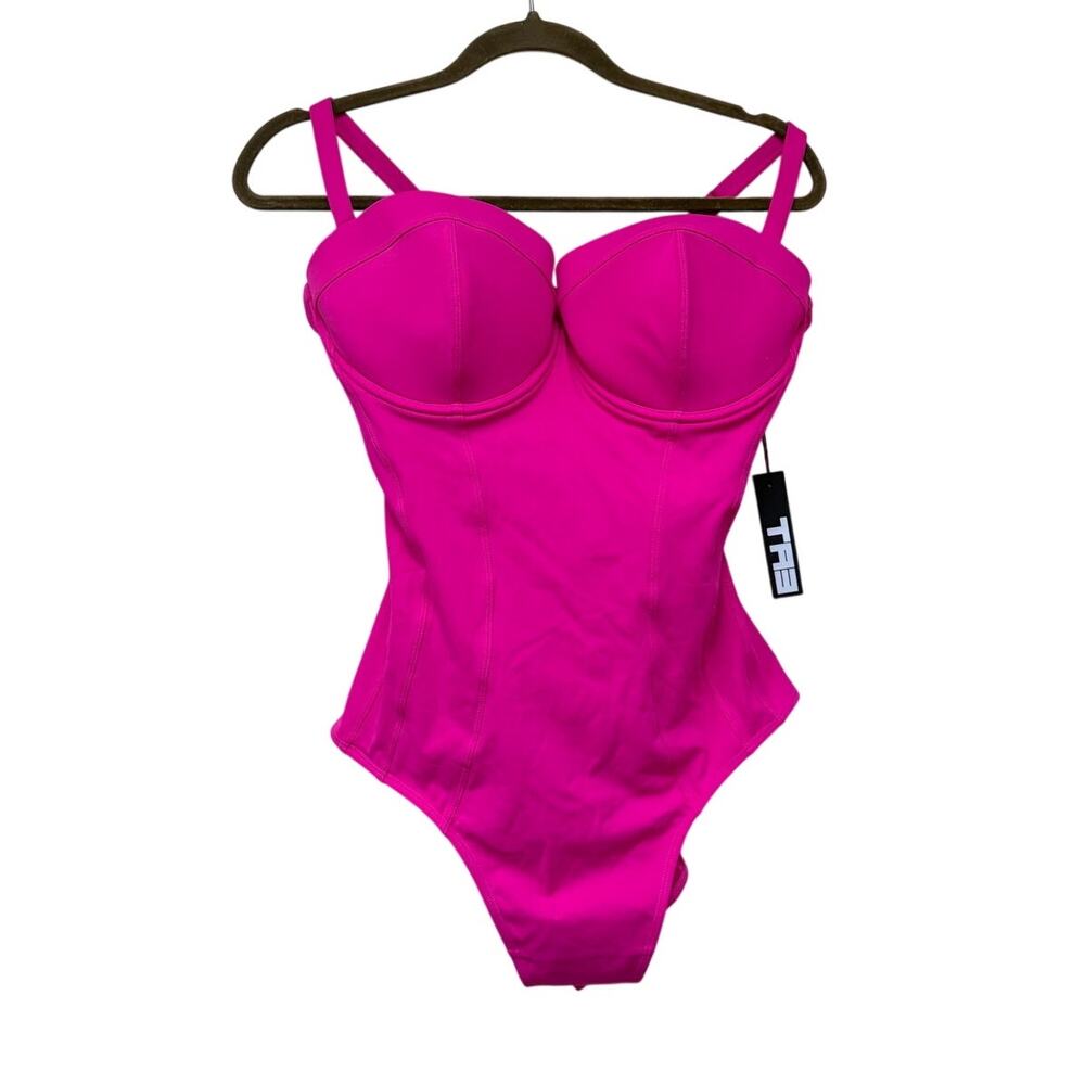 NWT TA3 Pushy Size XL DD Cup Bright Pink Stretch Sculpt Swimsuit Vacation Barbie